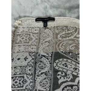 White House Black Market Faded Paisley Print Scarf Cream Grey Glitter Lux Winter